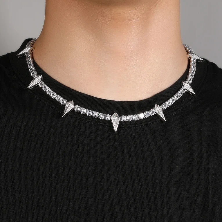 5mm spiked tennis chain for men and women - streetwear necklace by clearquartzshop