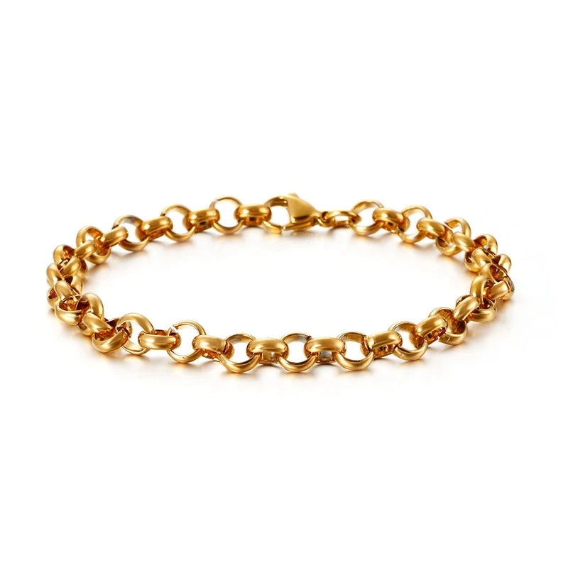 6mm gold stainless steel belcher bracelet - street jewelry by clearquartzshop