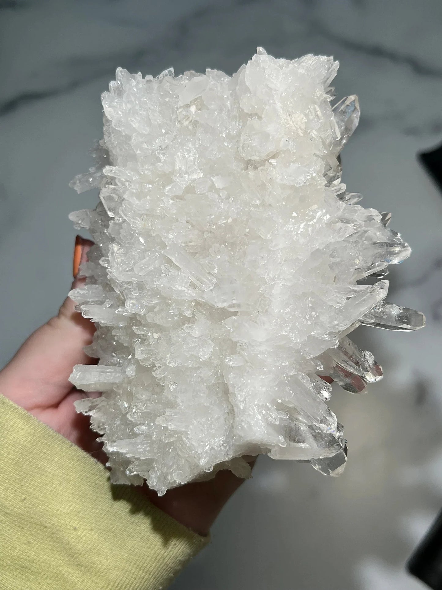 back shot of large natural arkansas clear quartz crystal cluster - clearquartzshop