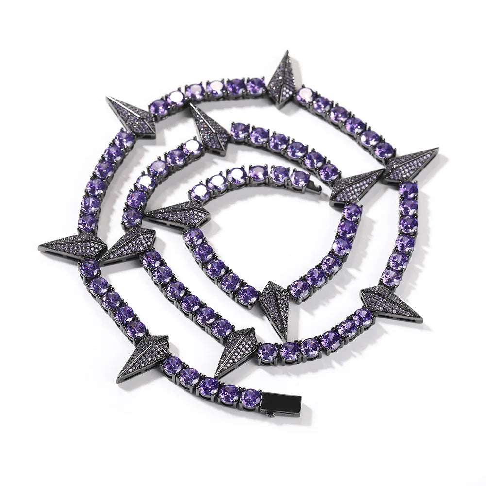 purple black 5mm spiked tennis chain - unisex goth necklace by clearquartzshop