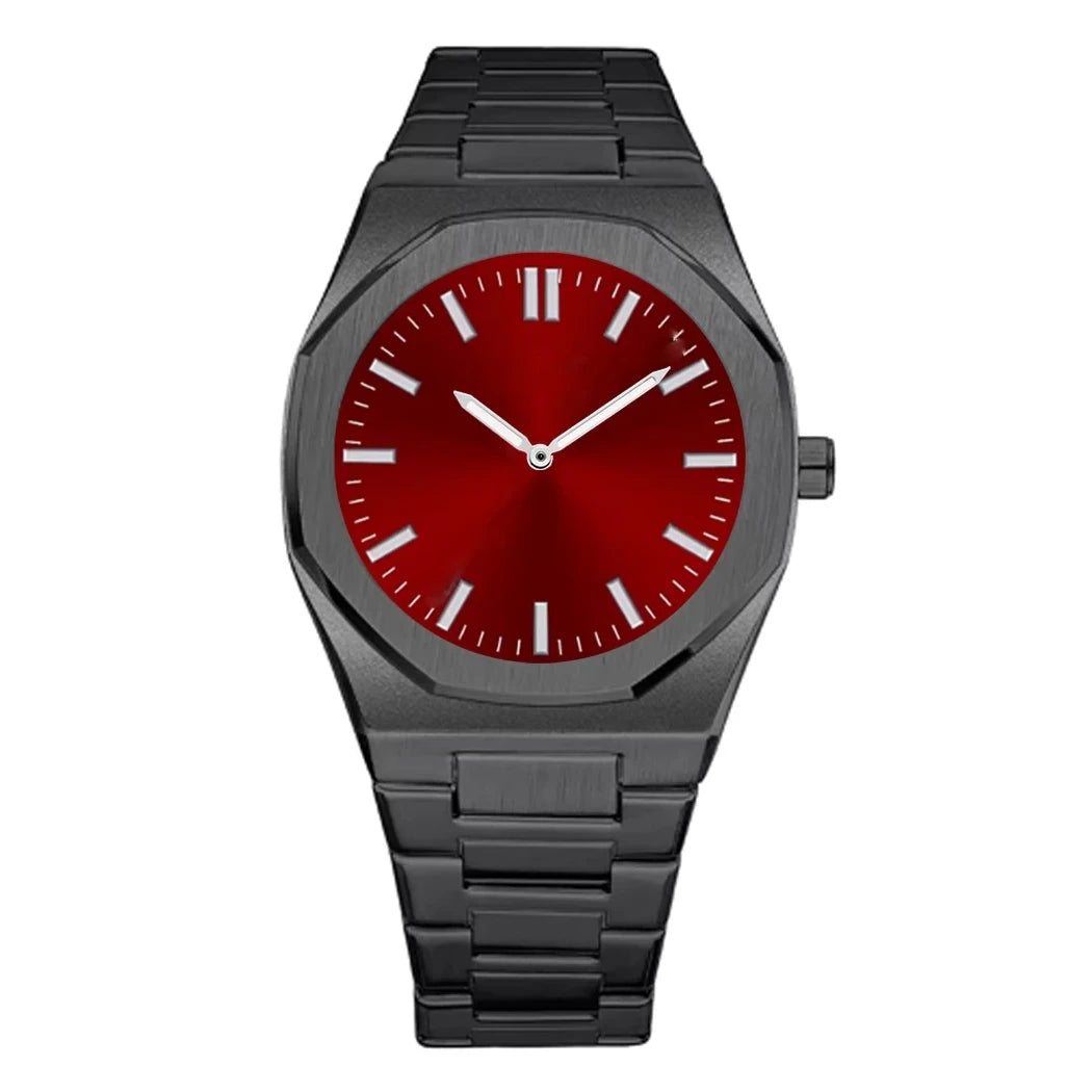 red dial stainless steel black bold watch for men and women from clearquartzshop