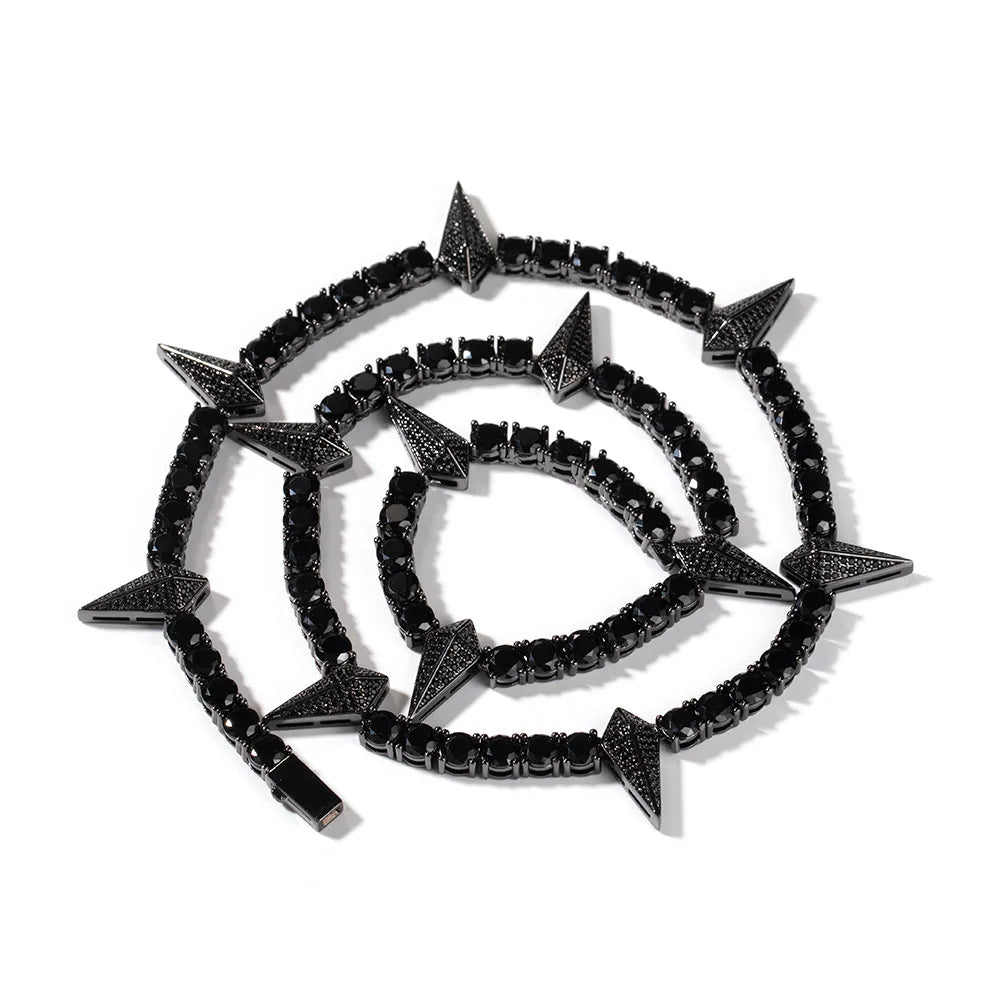 black 5mm spiked tennis chain - unisex punk necklace by clearquartzshop