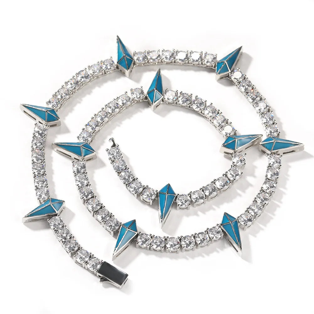blue 5mm spiked tennis chain - unisex urban necklace by clearquartzshop