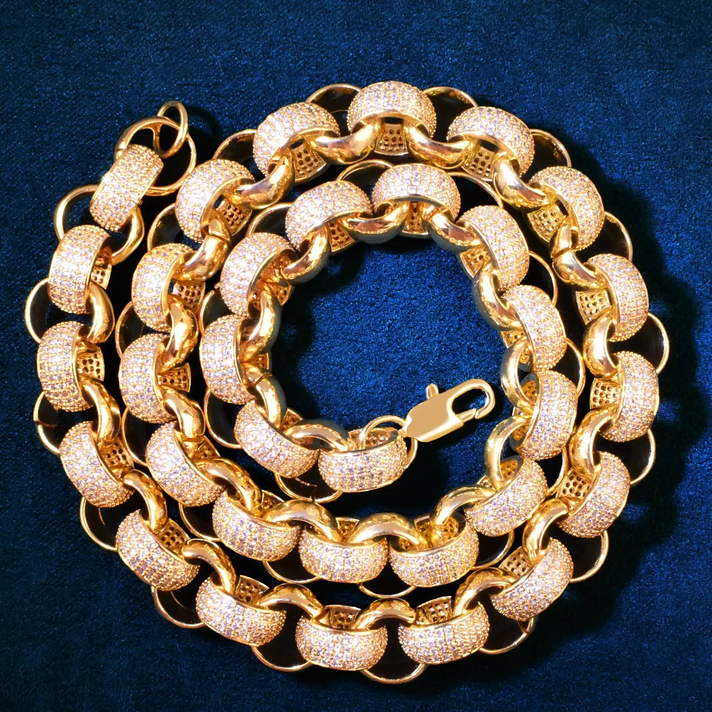 gold 10mm belcher chain - iced out traveler jewelry by clearquartzshop