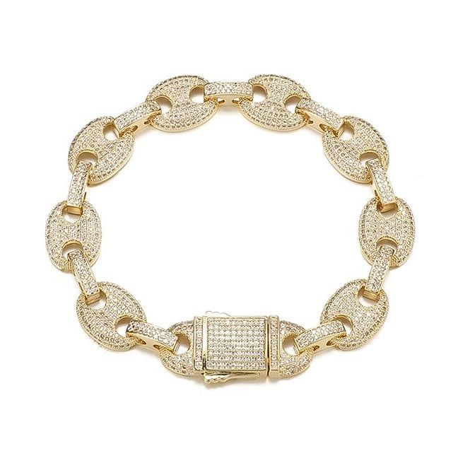 gold 12mm iced out coffee bean bracelet - unisex bling jewelry by clearquartzshop