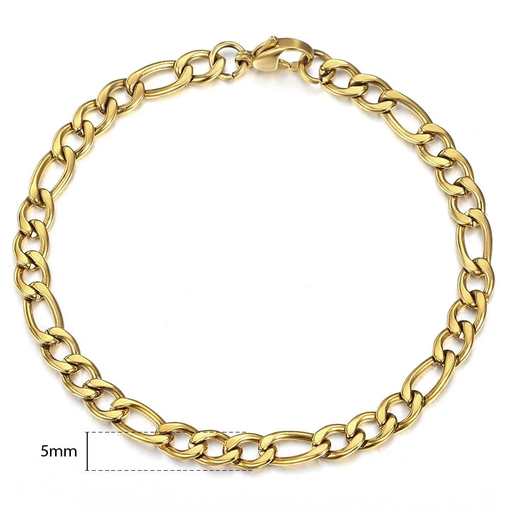 gold 5mm figaro bracelet - italian jewelry by clearquartzshop