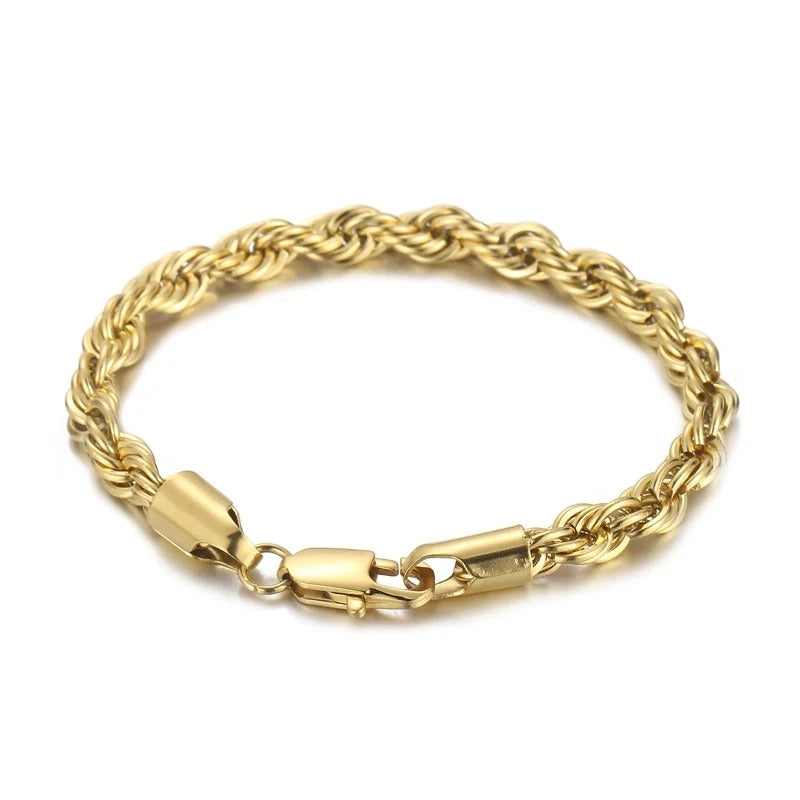 gold 5mm rope bracelet built from stainless steel - streetwear jewelry by clearquartzshop