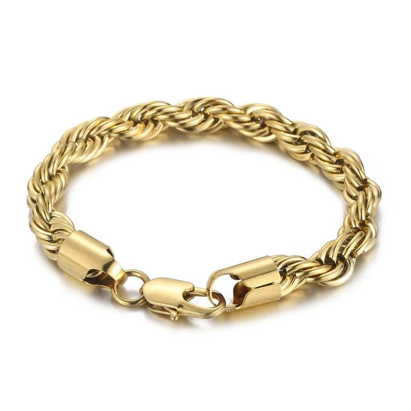 gold 8mm rope bracelet, unisex fit for men and women crafted from stainless steel - fashion jewelry by clearquartzshop