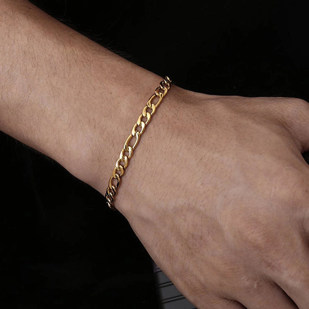 gold figaro bracelet - unisex elegant jewelry by clearquartzshop
