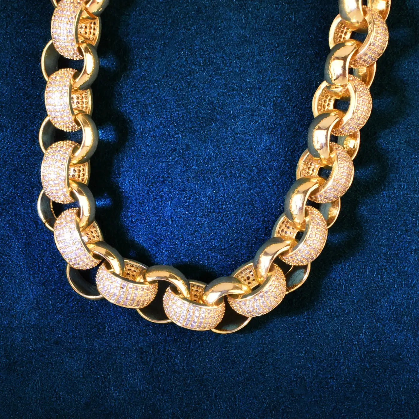 gold 10mm iced out belcher chain for men and women - gypsy necklace by clearquartzshop