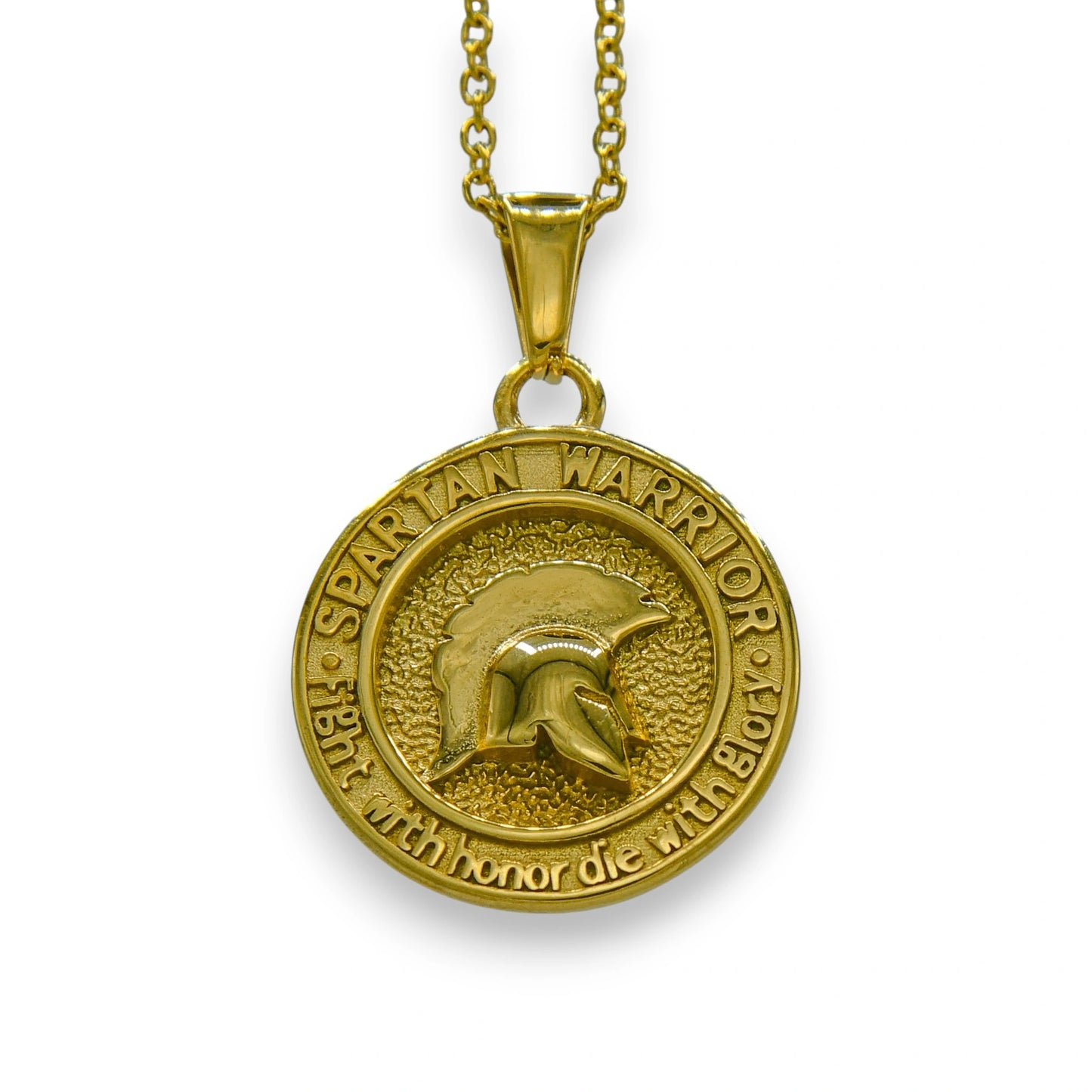 18k gold spartan warrior pendant made from stainless steel with chain | unisex urban jewelry by clearquartzshop