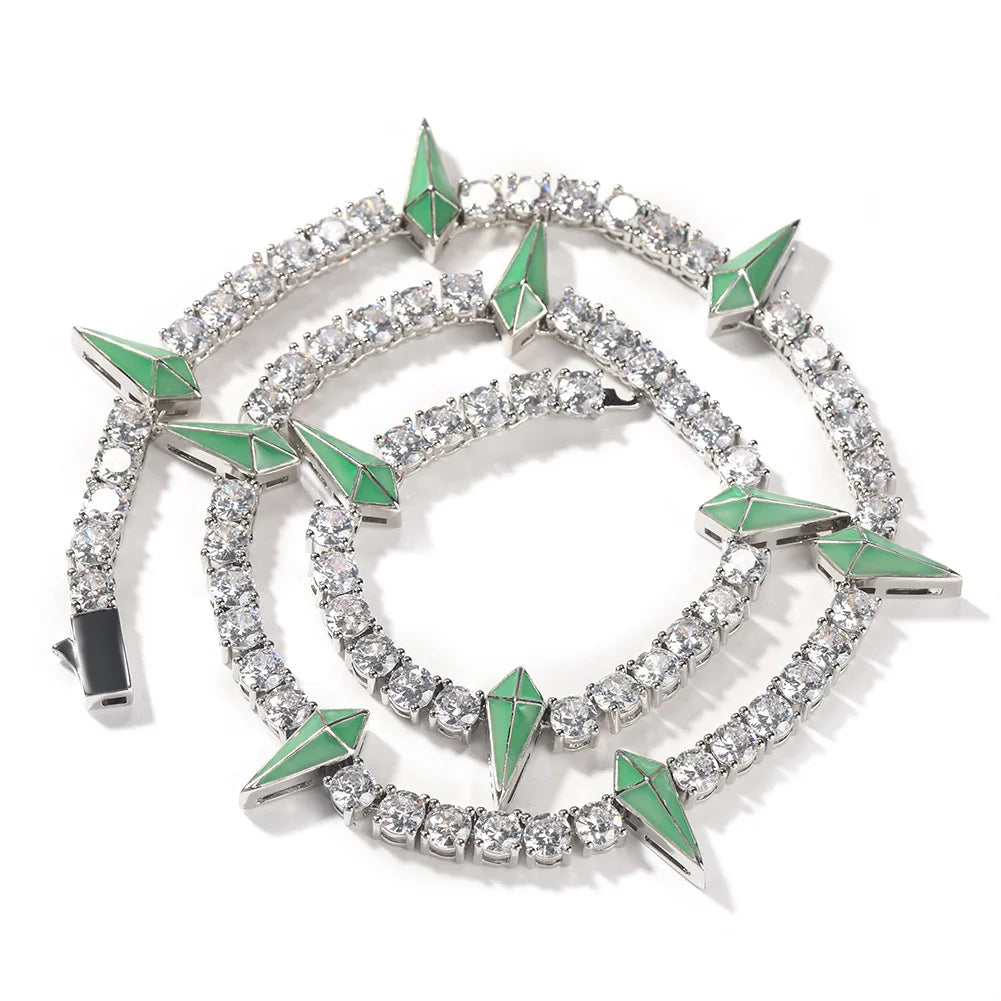 green 5mm spiked tennis chain - unisex fashion necklace by clearquartzshop
