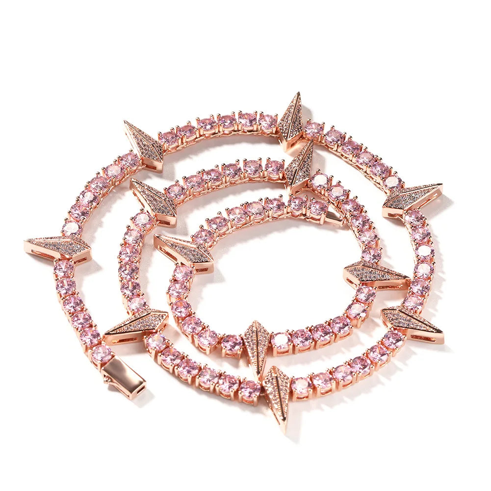 rose gold 5mm spiked tennis chain for men and women - night out necklace by clearquartzshop