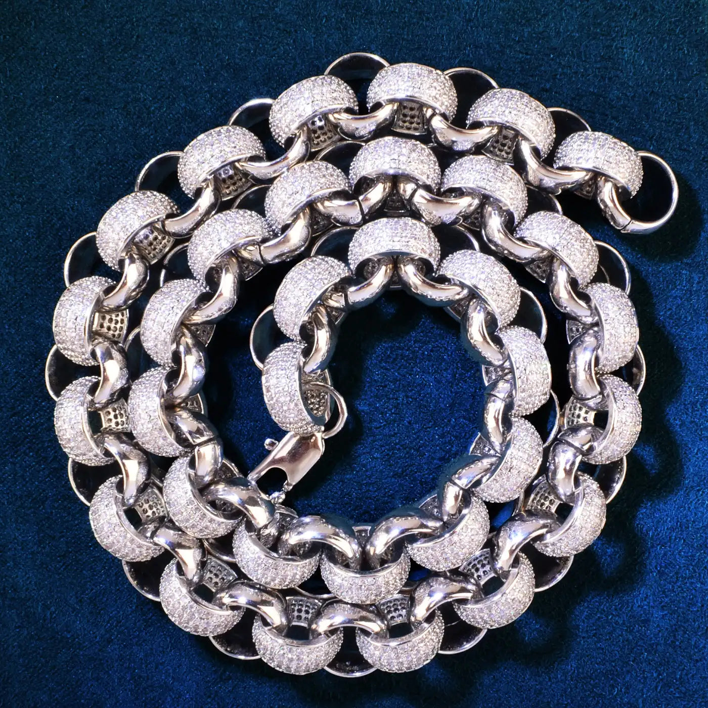 silver 10mm belcher chain - iced out gypsy jewelry by clearquartzshop