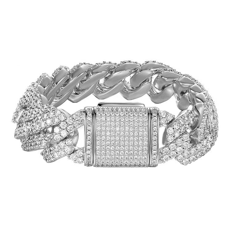 silver 14mm iced out prong cuban link bracelet for men and women - hip hop jewelry from cleaquartzshop