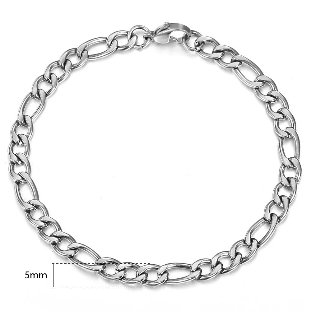 silver 5mm figaro bracelet - classic jewelry by clearquartzshop