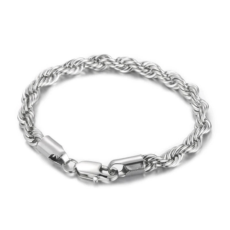 silver 5mm rope bracelet made from stainless steel - unisex jewelry by clearquartzshop