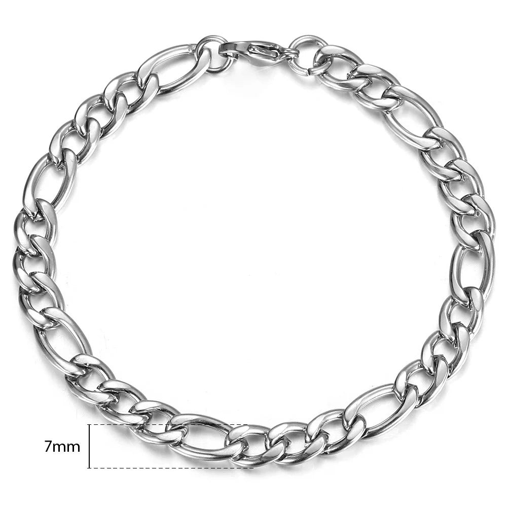 silver 7mm figaro bracelet - timeless jewelry by clearquartzshop