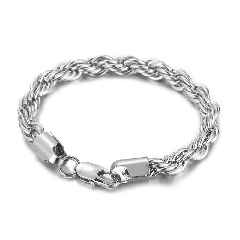 silver 8mm rope bracelet for men and women built from stainless steel - bold streetwear clearquartzshop