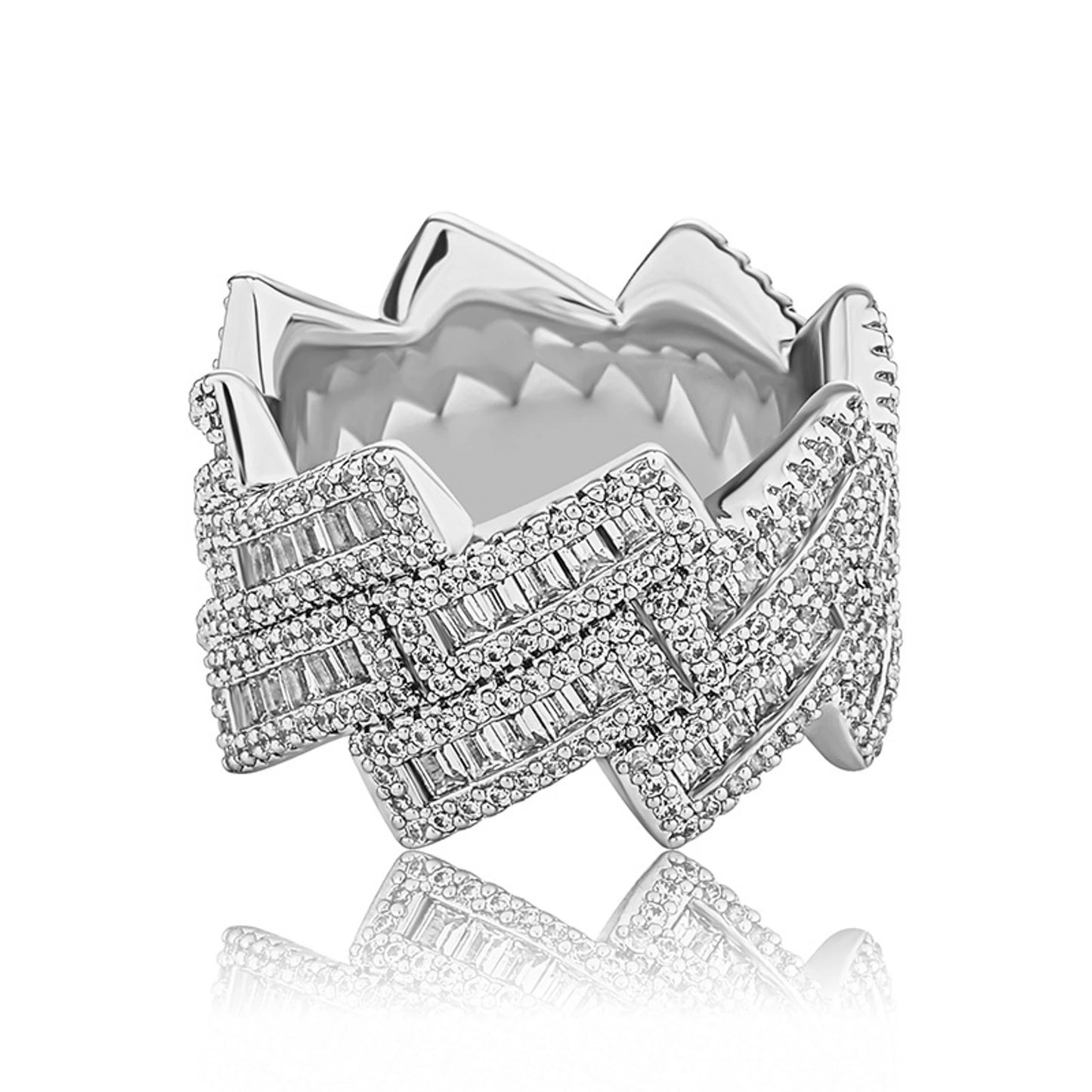 silver baguette prong cuban link ring for men and women - affordable jewelry by clearquartzshop
