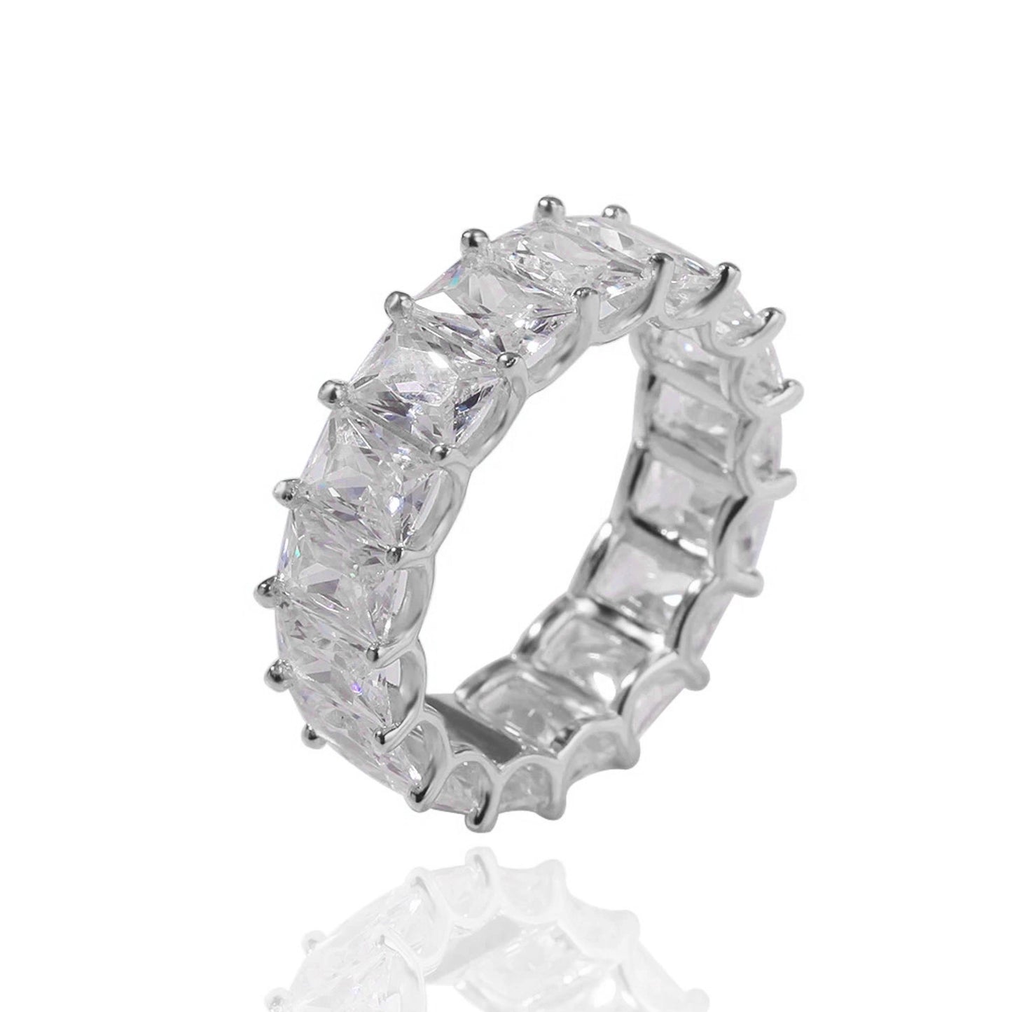 silver diamond eternity band for men and women - hip hop ring by clearquartzshop