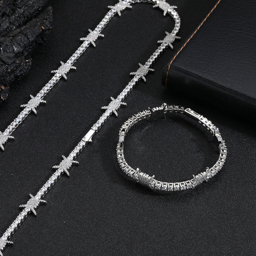 silver iced out barbed wire tennis chain bundle - 18k white gold unisex goth jewelry by clearquartzshop