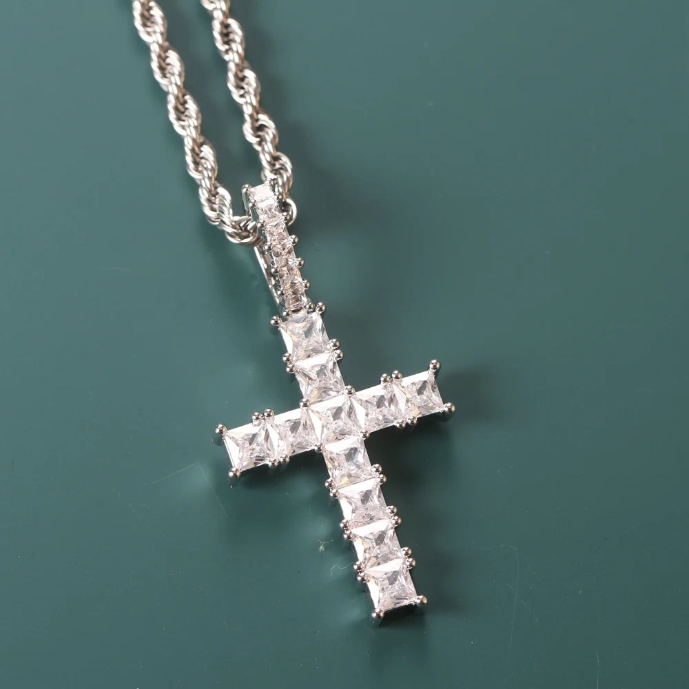 iced out crucifix necklace in silver with twisted chain - streetwear chain by clearquartzshop