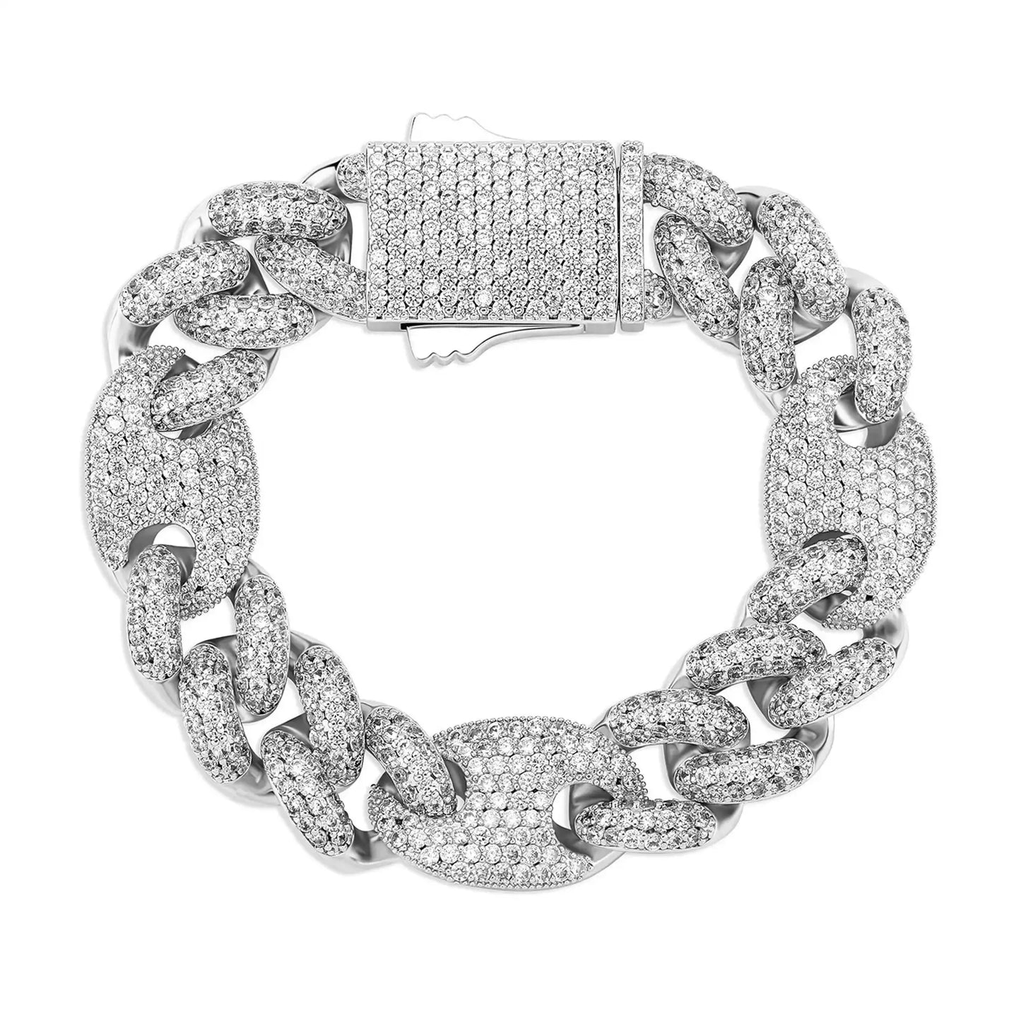 silver 16mm iced out pig nose cuban link bracelet for men and women - everyday jewelry by clearquartzshop