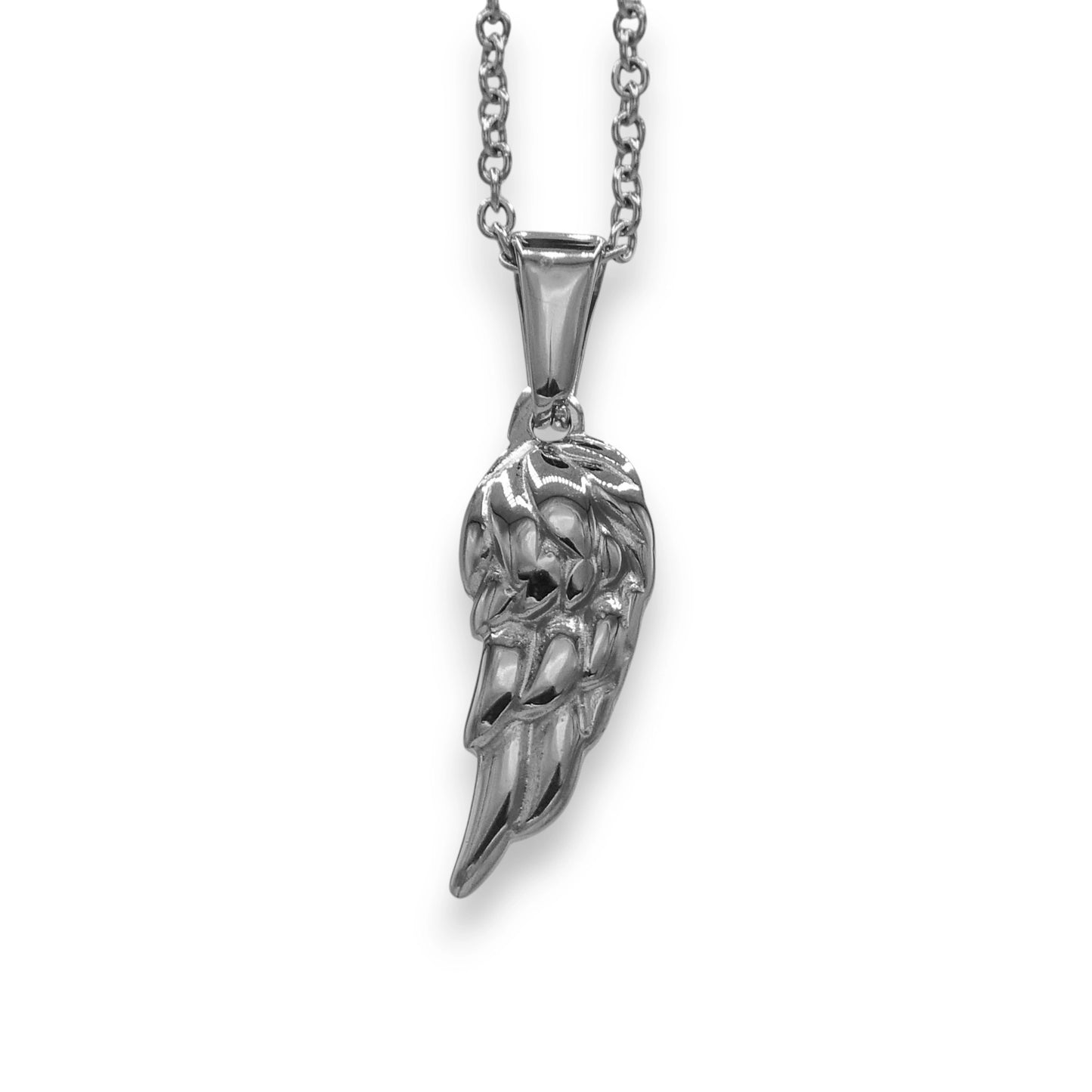 silver wing pendant for men and women made from stainless steel with chain | white gold everyday necklace by clearquartzshop