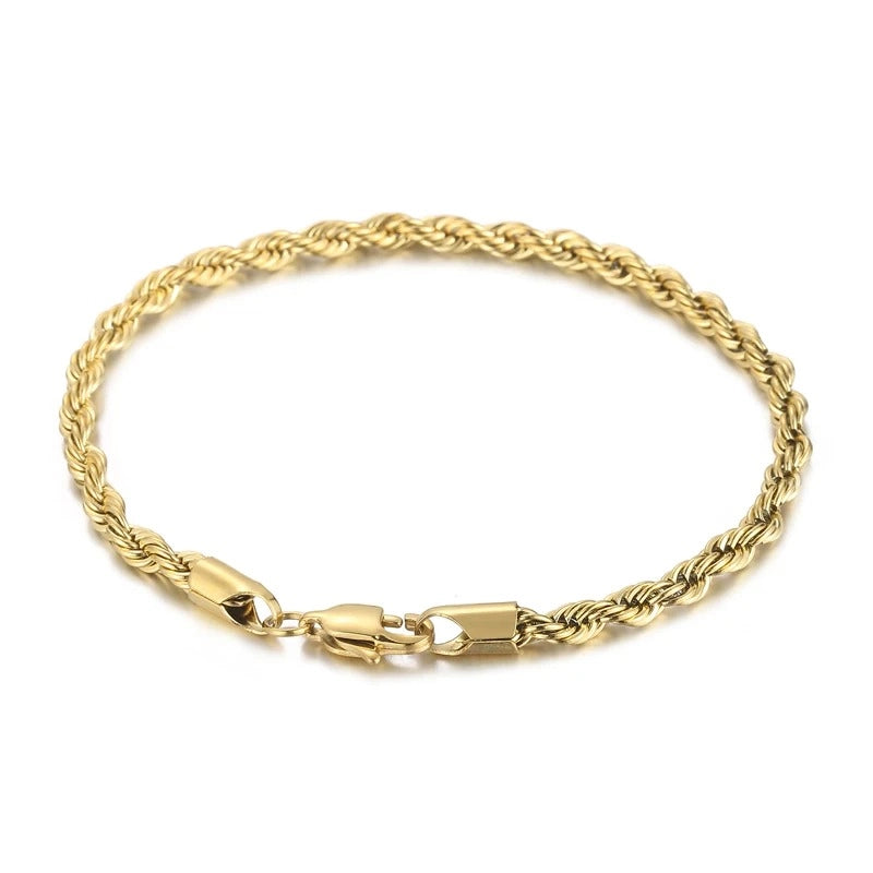 gold 3mm rope bracelet - urban jewelry by clearquartzshop