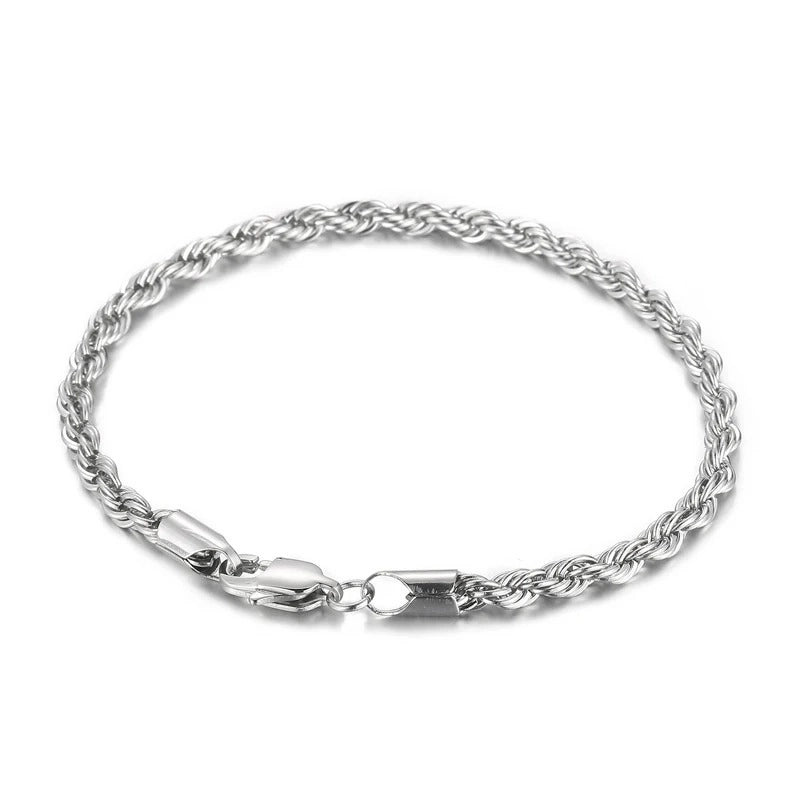 silver 3mm rope bracelet - statement jewelry by clearquartzshop
