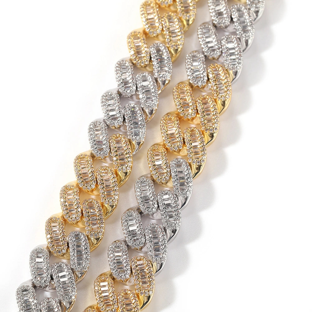 gold two tone cuban link bracelet, 15mm iced out baguette setting - timeless jewelry by clearquartzshop