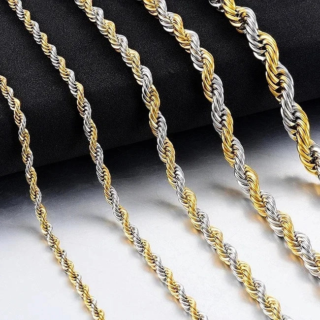 two tone rope chain in 18k gold and silver built from stainless steel - unisex streetwear necklace by clearquartzshop