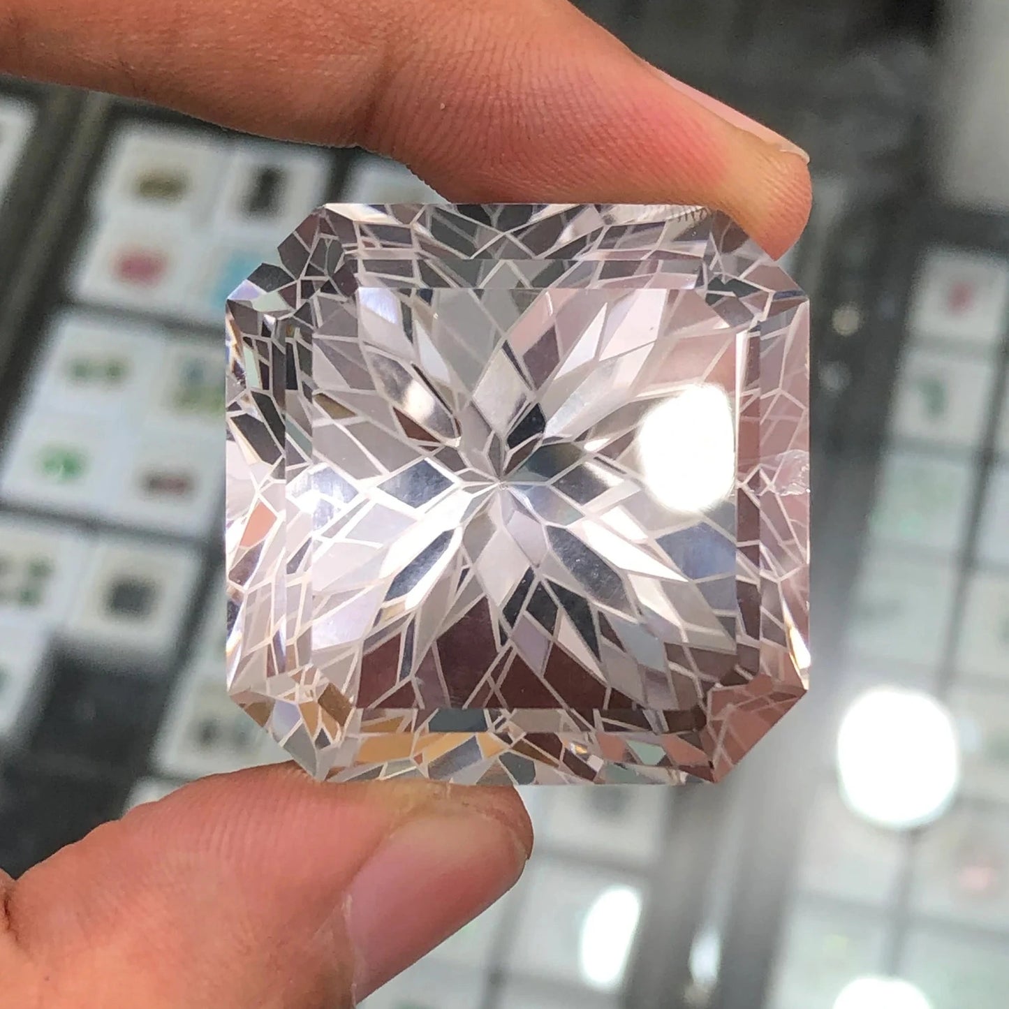 185 carat flawless pakistani clear quartz faceted flower fantasy cut gemstone - healing crystal from clearquartzshop