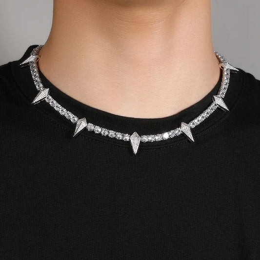 5mm spiked tennis chain for men and women - streetwear necklace by clearquartzshop