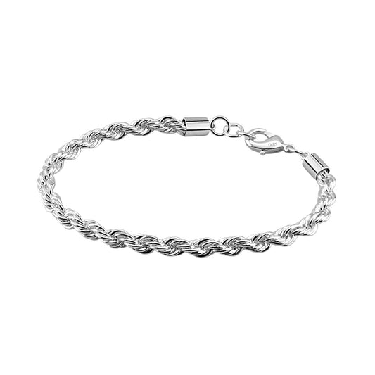 925 sterling silver rope bracelet in 3mm to 5mm for men and women - everyday jewelry by clearquartzshop