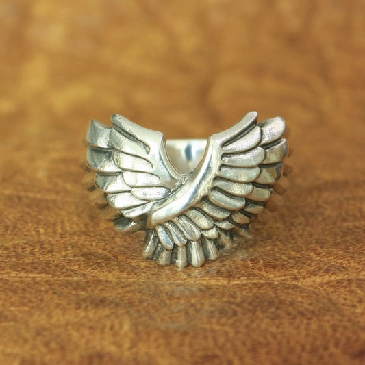 925 sterling silver angel wing ring for men and women | statement jewelry by clearquartzshop