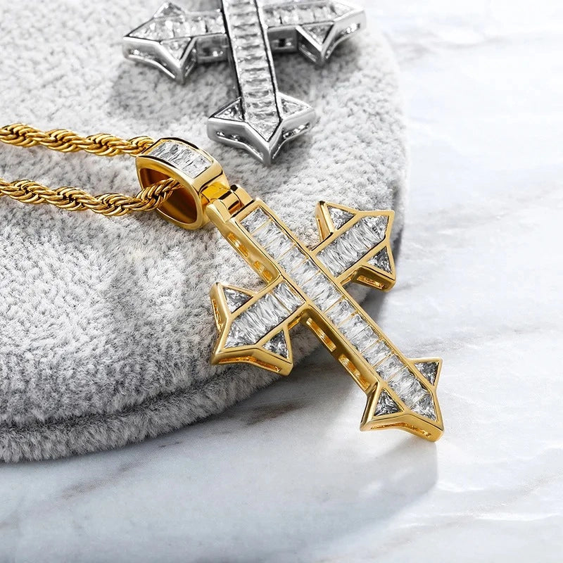 baguette celtic crucifix necklace with twisted chain - hip hop jewelry by clearquartzshop
