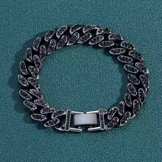 black 12mm iced out miami cuban link bracelet for men and women - hip hop jewelry from clearquartzshop