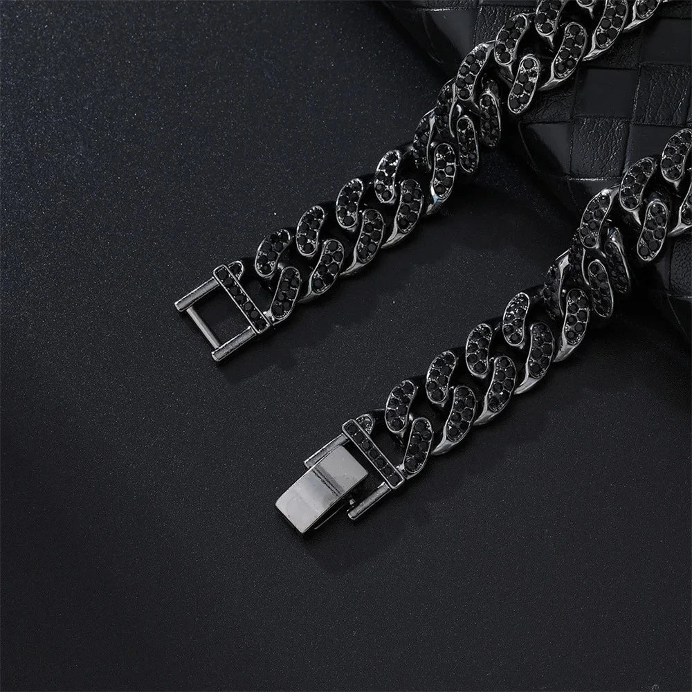 black 12mm iced cuban link chain - bling necklace from clearquartzshop