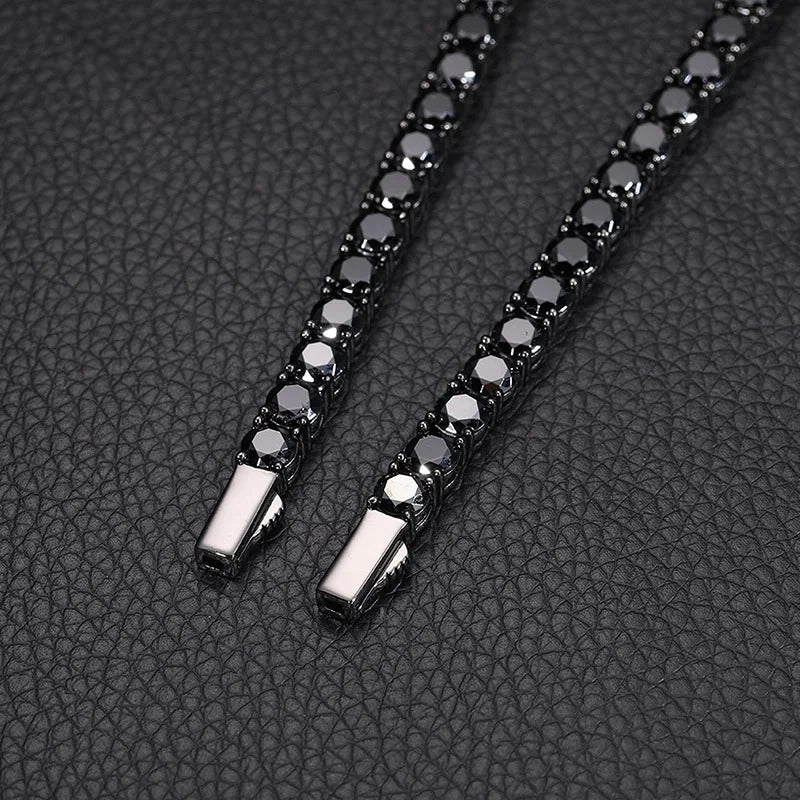 black 4mm iced out tennis chain - gothic jewelry by clearquartzshop