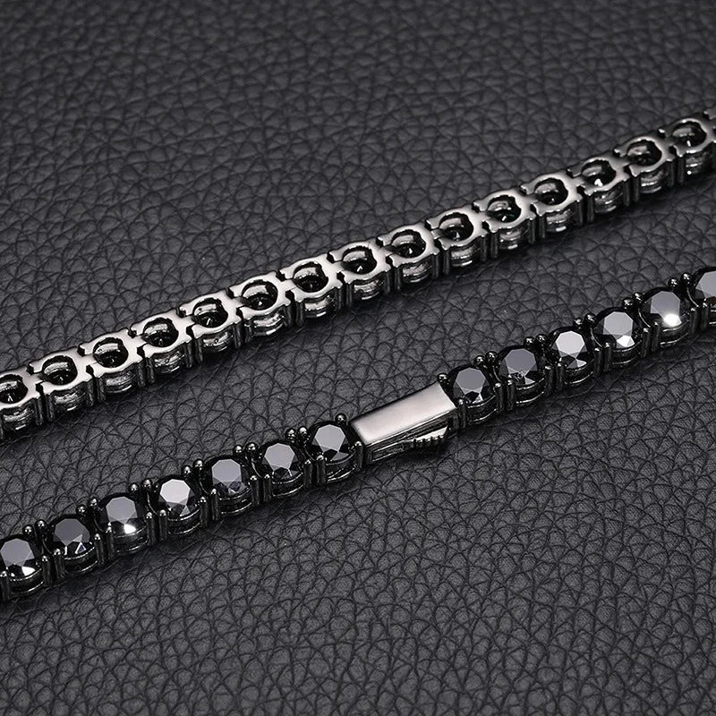 black 4mm iced tennis chain - unisex goth necklace from clearquartzshop