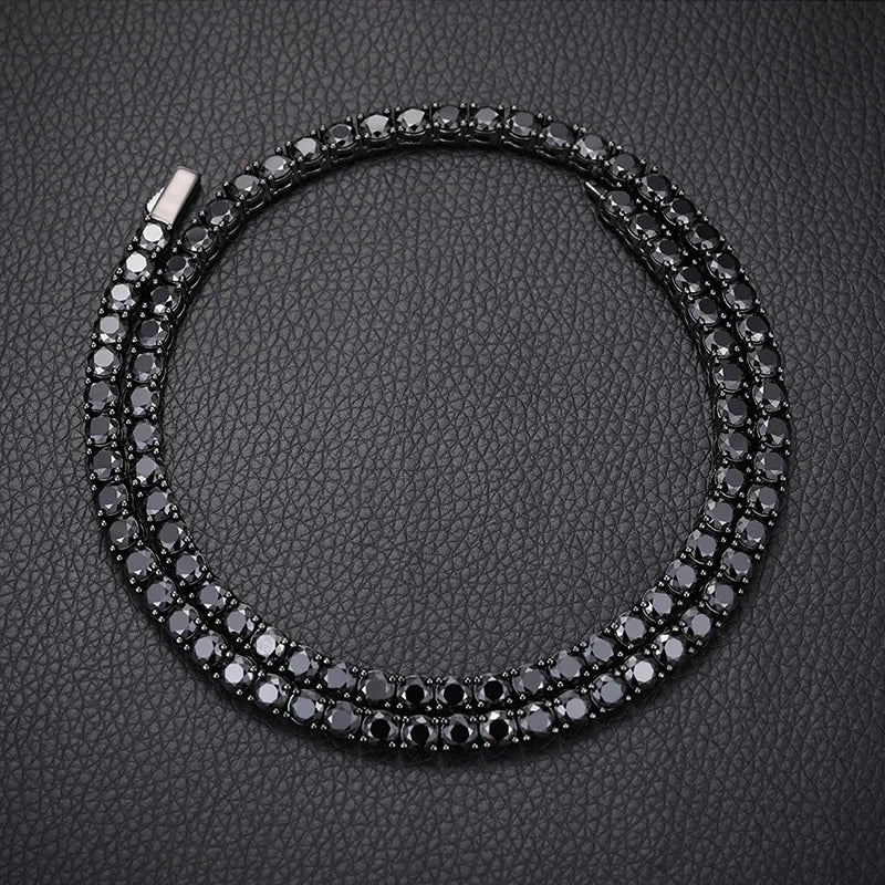 black 4mm iced out tennis chain for men and women - punk jewelry by clearquartzshop