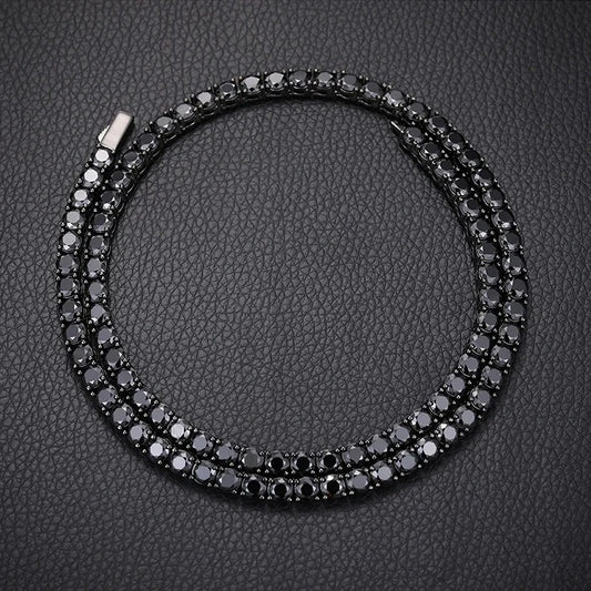 black 4mm iced out tennis chain for men and women - punk jewelry by clearquartzshop
