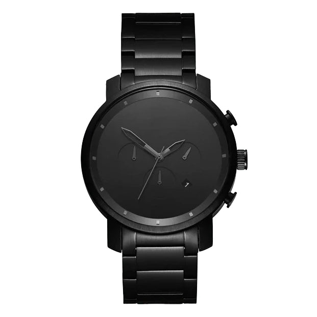 black modern watch built from stainless steel for unisex appeal by clearquartzshop