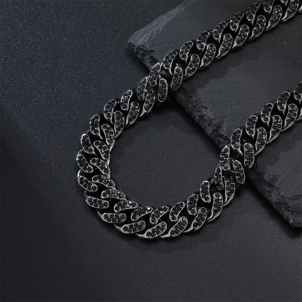 black 12mm iced out miami cuban link necklace for men and women - rap chain from clearquartzshop