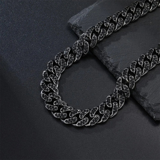 black 12mm iced out miami cuban link necklace for men and women - rap chain from clearquartzshop
