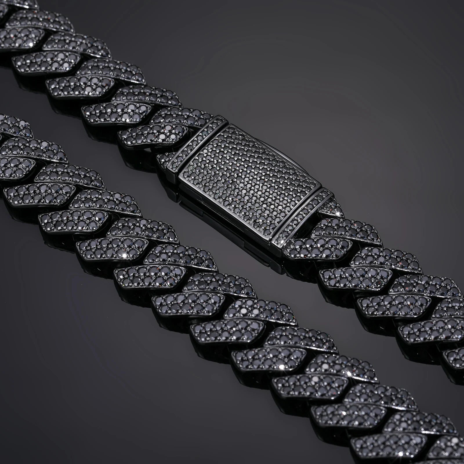 black iced out cuban link bracelet with prong cz stones - hip hop bling by clearquartzshop
