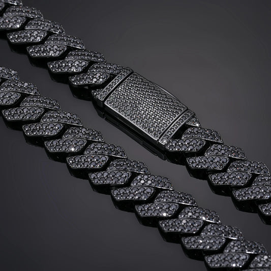black iced out cuban link bracelet with prong cz stones - hip hop bling by clearquartzshop
