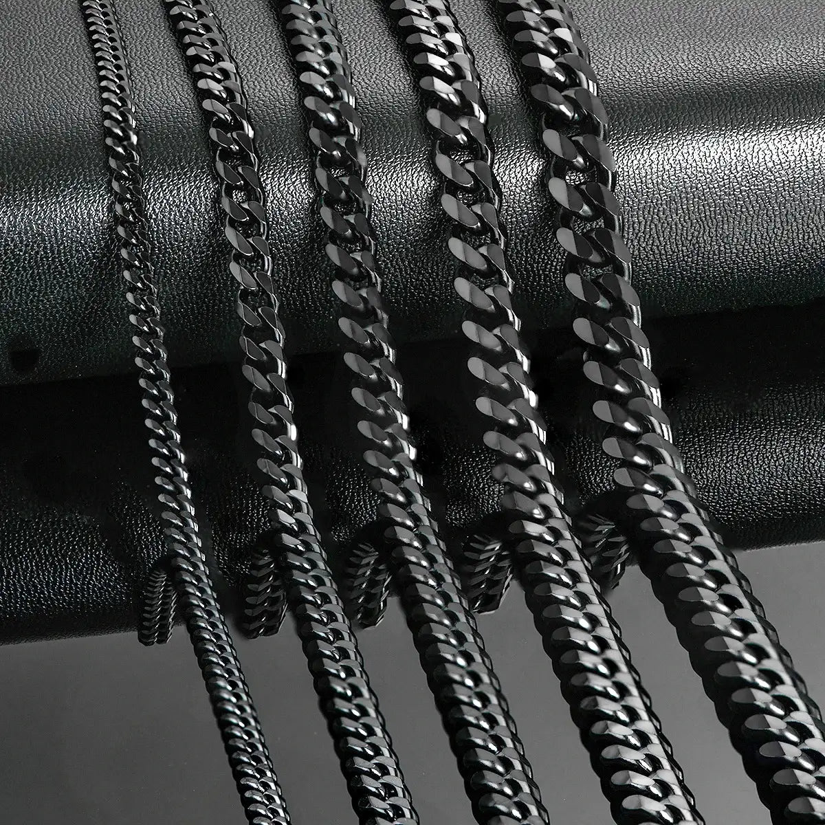 black miami cuban link chain built from stainless steel in sizes of 3mm, 5mm, 6mm, 7mm and 8mm from clearquartzshop
